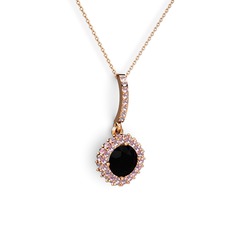 Sivana Kolye - Siyah zirkon ve pembe kuvars 14 ayar rose altın kolye (40 cm rose altın rolo zincir) #1p8k9fv