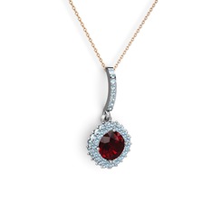 Sivana Kolye - Garnet ve akuamarin 14 ayar beyaz altın kolye (40 cm rose altın rolo zincir) #1p9q9oe