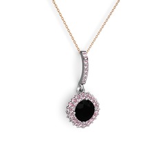 Sivana Kolye - Siyah zirkon ve pembe kuvars 18 ayar beyaz altın kolye (40 cm rose altın rolo zincir) #1ppih5f