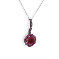 Sivana Kolye - Kök yakut ve rodolit garnet 925 ayar siyah rodyum kaplama gümüş kolye (40 cm gümüş rolo zincir) #1pt7ejt