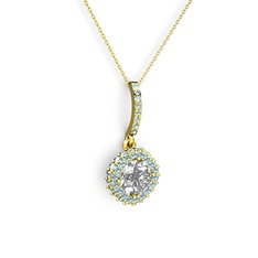 Sivana Kolye - Swarovski ve akuamarin 8 ayar altın kolye (40 cm altın rolo zincir) #1pvlc1c