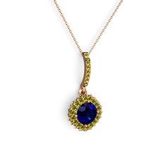 Sivana Kolye - Lab safir ve peridot 18 ayar rose altın kolye (40 cm rose altın rolo zincir) #1qsare3