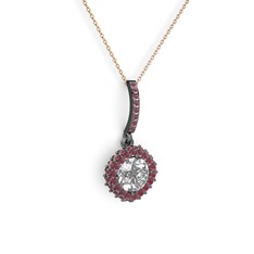 Sivana Kolye - Beyaz zirkon ve kök yakut 925 ayar siyah rodyum kaplama gümüş kolye (40 cm rose altın rolo zincir) #1re51fa