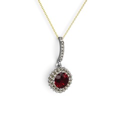Garnet ve dumanlı kuvars 18 ayar beyaz altın kolye (40 cm altın rolo zincir)