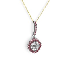 Swarovski ve kök yakut 14 ayar beyaz altın kolye (40 cm altın rolo zincir)