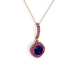 Sivana Kolye - Lab safir ve rodolit garnet 18 ayar rose altın kolye (40 cm rose altın rolo zincir) #1soncbr
