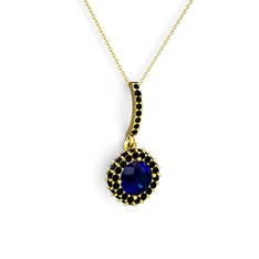 Sivana Kolye - Lab safir ve siyah zirkon 18 ayar altın kolye (40 cm altın rolo zincir) #1spsr2x