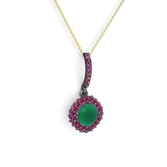 Sivana Kolye - Kök zümrüt ve rodolit garnet 925 ayar siyah rodyum kaplama gümüş kolye (40 cm gümüş rolo zincir) #1t62t4