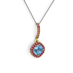 Akuamarin ve rodolit garnet 18 ayar altın kolye (40 cm gümüş rolo zincir)