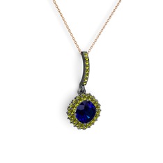 Sivana Kolye - Lab safir ve peridot 925 ayar siyah rodyum kaplama gümüş kolye (40 cm rose altın rolo zincir) #1u0peuk