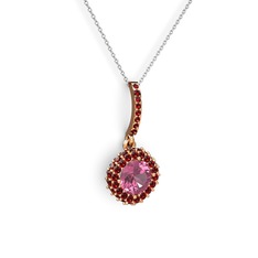 Sivana Kolye - Pembe kuvars ve garnet 14 ayar rose altın kolye (40 cm beyaz altın rolo zincir) #1u7decm