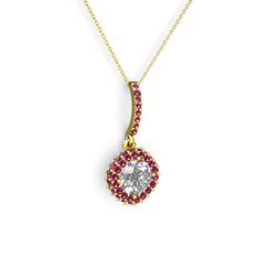 Sivana Kolye - Beyaz zirkon ve rodolit garnet 925 ayar altın kaplama gümüş kolye (40 cm altın rolo zincir) #1ubznvo