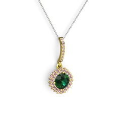 Sivana Kolye - Yeşil kuvars ve pembe kuvars 8 ayar altın kolye (40 cm gümüş rolo zincir) #1ujqebi