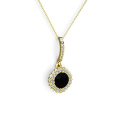Siyah zirkon ve swarovski 14 ayar altın kolye (40 cm altın rolo zincir)