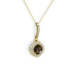 Sivana Kolye - Dumanlı kuvars ve pırlanta 18 ayar altın kolye (0.76 karat, 40 cm altın rolo zincir) #1uqeqfu