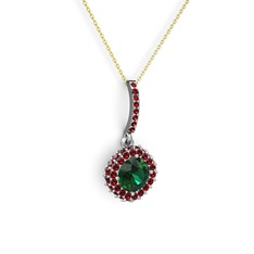 Yeşil kuvars ve garnet 18 ayar beyaz altın kolye (40 cm altın rolo zincir)