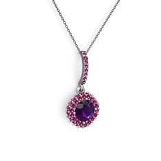Sivana Kolye - Ametist ve rodolit garnet 18 ayar beyaz altın kolye (40 cm gümüş rolo zincir) #1vcqoe5