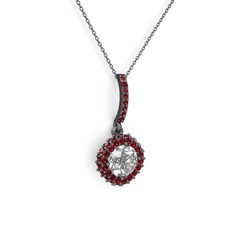 Beyaz zirkon ve garnet 925 ayar siyah rodyum kaplama gümüş kolye (40 cm gümüş rolo zincir)