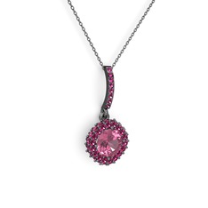 Sivana Kolye - Pembe kuvars ve rodolit garnet 925 ayar siyah rodyum kaplama gümüş kolye (40 cm gümüş rolo zincir) #1vqpudf