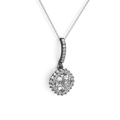 Sivana Kolye - Beyaz zirkon ve pırlanta 925 ayar siyah rodyum kaplama gümüş kolye (0.76 karat, 40 cm beyaz altın rolo zincir) #1wg35bk