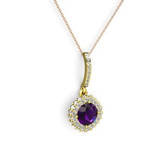Sivana Kolye - Ametist ve swarovski 14 ayar altın kolye (40 cm rose altın rolo zincir) #1wwc6wi