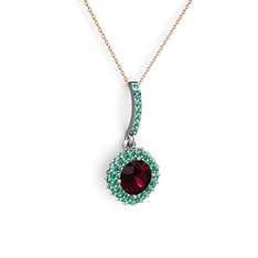 Rodolit garnet ve yeşil kuvars 18 ayar beyaz altın kolye (40 cm gümüş rolo zincir)