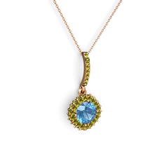 Akuamarin ve peridot 8 ayar rose altın kolye (40 cm gümüş rolo zincir)