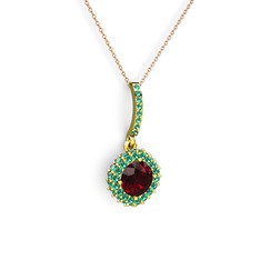 Garnet ve yeşil kuvars 18 ayar altın kolye (40 cm rose altın rolo zincir)
