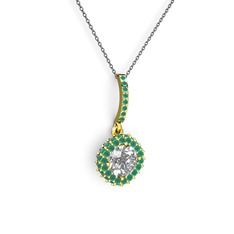 Swarovski ve kök zümrüt 8 ayar altın kolye (40 cm gümüş rolo zincir)