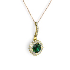 Sivana Kolye - Yeşil kuvars ve pırlanta 18 ayar altın kolye (0.76 karat, 40 cm rose altın rolo zincir) #2dlsh1