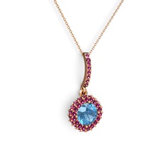 Sivana Kolye - Akuamarin ve rodolit garnet 14 ayar rose altın kolye (40 cm rose altın rolo zincir) #3586fh