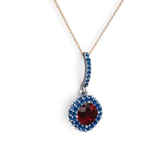Garnet ve lab safir 925 ayar gümüş kolye (40 cm rose altın rolo zincir)