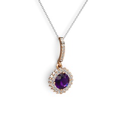 Sivana Kolye - Ametist ve swarovski 925 ayar rose altın kaplama gümüş kolye (40 cm beyaz altın rolo zincir) #3beadl