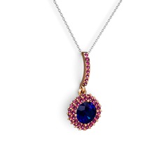 Sivana Kolye - Lab safir ve rodolit garnet 925 ayar rose altın kaplama gümüş kolye (40 cm beyaz altın rolo zincir) #3hihds