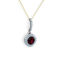 Rodolit garnet ve akuamarin 14 ayar beyaz altın kolye (40 cm altın rolo zincir)