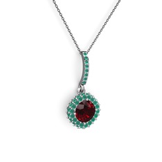 Garnet ve kök zümrüt 14 ayar beyaz altın kolye (40 cm gümüş rolo zincir)