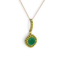 Sivana Kolye - Kök zümrüt ve peridot 14 ayar altın kolye (40 cm rose altın rolo zincir) #53dptq