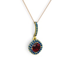 Sivana Kolye - Garnet ve lab safir 8 ayar altın kolye (40 cm rose altın rolo zincir) #53yqt6