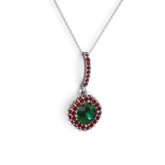 Yeşil kuvars ve garnet 8 ayar beyaz altın kolye (40 cm beyaz altın rolo zincir)