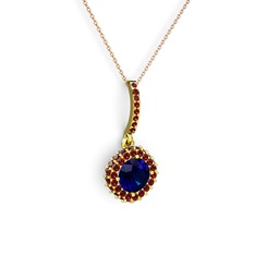 Lab safir ve garnet 8 ayar altın kolye (40 cm rose altın rolo zincir)