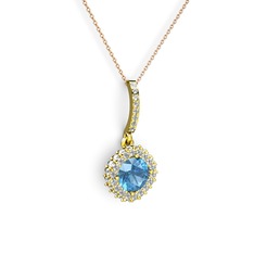 Sivana Kolye - Akuamarin ve swarovski 18 ayar altın kolye (40 cm gümüş rolo zincir) #6klol5