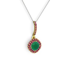 Kök zümrüt ve rodolit garnet 8 ayar altın kolye (40 cm beyaz altın rolo zincir)