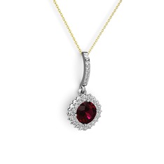 Sivana Kolye - Rodolit garnet ve pırlanta 18 ayar beyaz altın kolye (0.76 karat, 40 cm gümüş rolo zincir) #7x1nbr