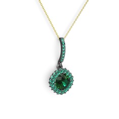Sivana Kolye - Yeşil kuvars 925 ayar siyah rodyum kaplama gümüş kolye (40 cm altın rolo zincir) #82a5sb