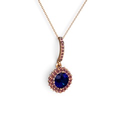 Lab safir ve kök yakut 14 ayar rose altın kolye (40 cm gümüş rolo zincir)