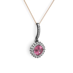 Sivana Kolye - Pembe kuvars ve pırlanta 925 ayar siyah rodyum kaplama gümüş kolye (0.76 karat, 40 cm gümüş rolo zincir) #8vdr8s