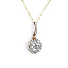 Sivana Kolye - Swarovski ve akuamarin 925 ayar rose altın kaplama gümüş kolye (40 cm altın rolo zincir) #92efmn