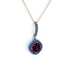 Sivana Kolye - Rodolit garnet ve lab safir 8 ayar beyaz altın kolye (40 cm rose altın rolo zincir) #95s158