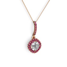 Sivana Kolye - Beyaz zirkon ve rodolit garnet 14 ayar rose altın kolye (40 cm rose altın rolo zincir) #9eqccl