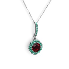 Garnet ve yeşil kuvars 14 ayar beyaz altın kolye (40 cm beyaz altın rolo zincir)